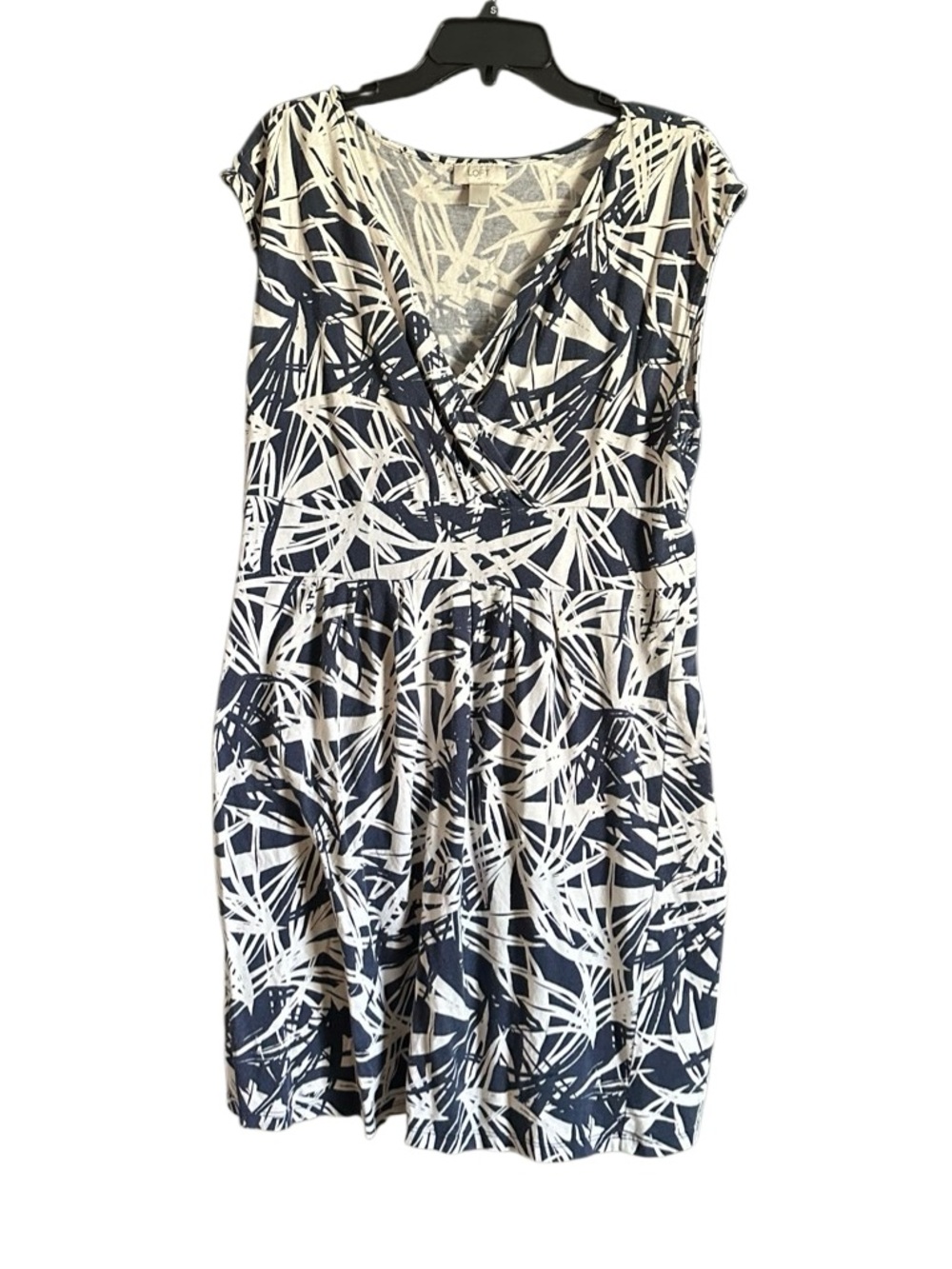 LOFT Navy and White Abstract Print Cap Sleeve Dress